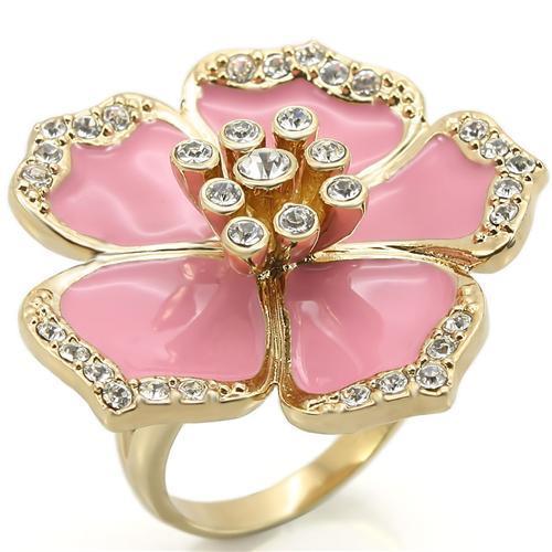 0W376 - Gold Brass Ring with Top Grade Crystal  in Clear-0