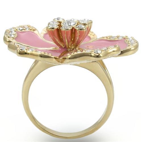 0W376 - Gold Brass Ring with Top Grade Crystal  in Clear-3