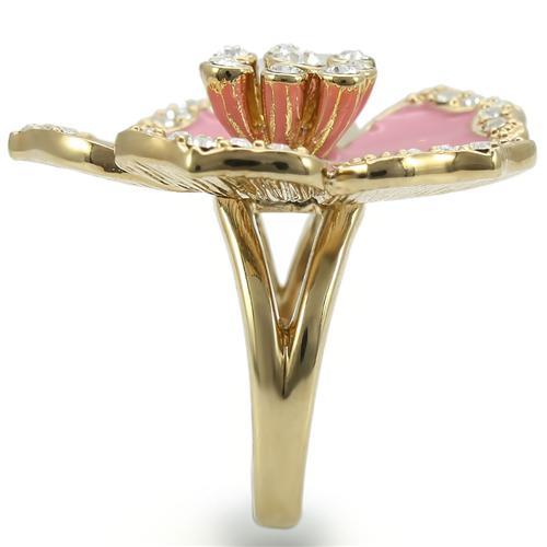 0W376 - Gold Brass Ring with Top Grade Crystal  in Clear-4