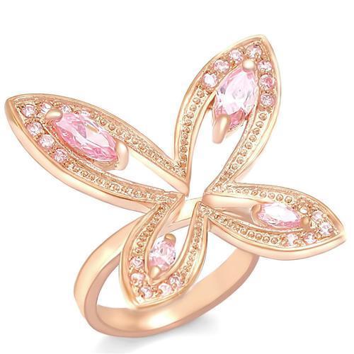 0W381 - Rose Gold Brass Ring with AAA Grade CZ  in Rose-0