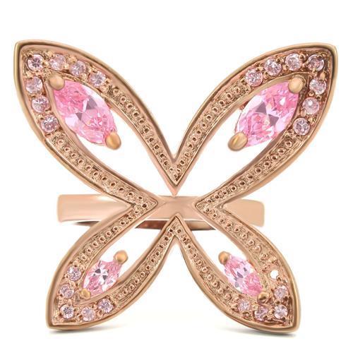 0W381 - Rose Gold Brass Ring with AAA Grade CZ  in Rose-2
