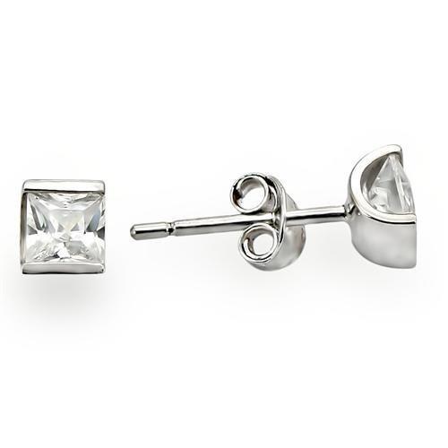 0W388 - Rhodium 925 Sterling Silver Earrings with AAA Grade CZ  in Clear-0