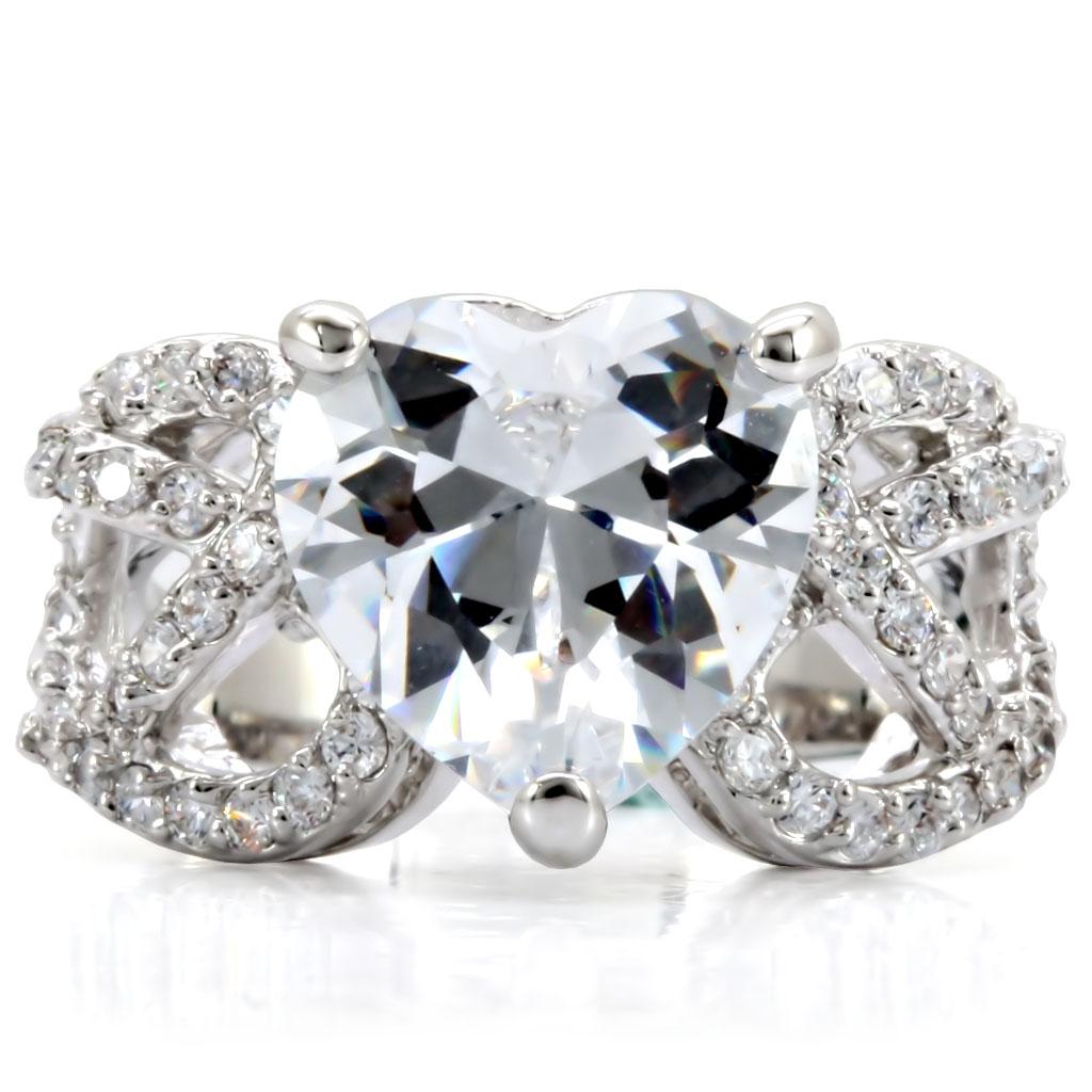 1W027 - Rhodium Brass Ring with AAA Grade CZ  in Clear-2