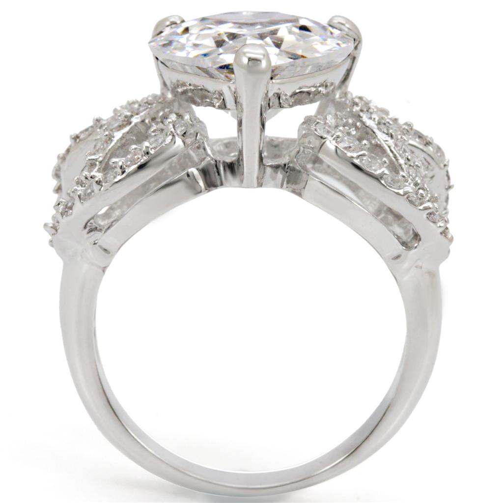 1W027 - Rhodium Brass Ring with AAA Grade CZ  in Clear-3