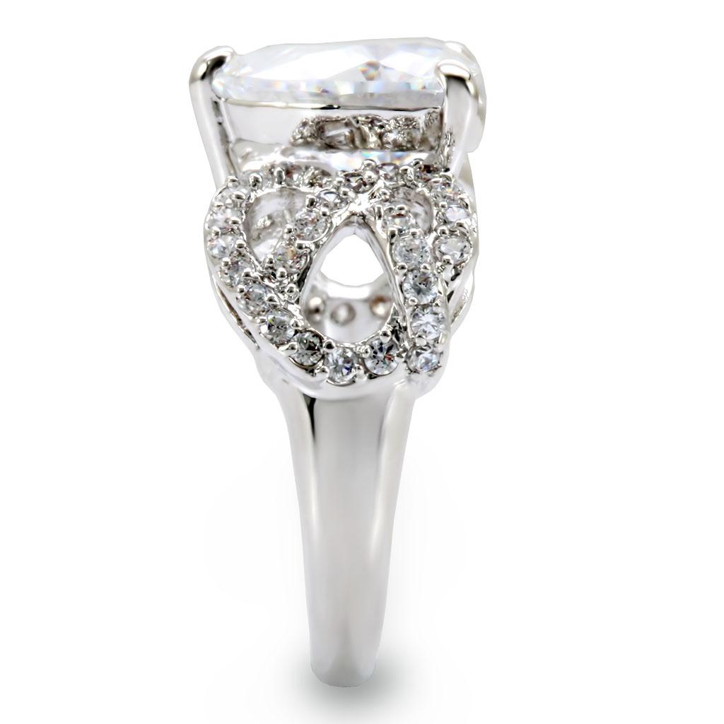 1W027 - Rhodium Brass Ring with AAA Grade CZ  in Clear-4