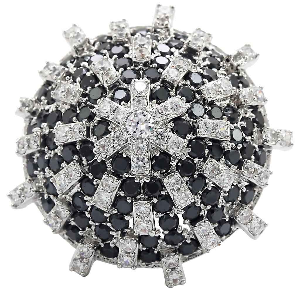 1W029 - Rhodium Brass Ring with AAA Grade CZ  in Black Diamond-2
