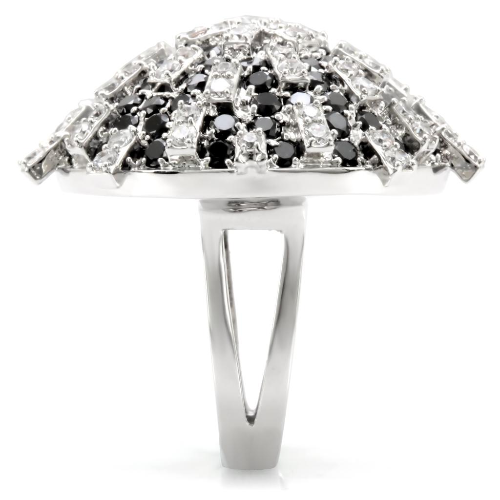 1W029 - Rhodium Brass Ring with AAA Grade CZ  in Black Diamond-4