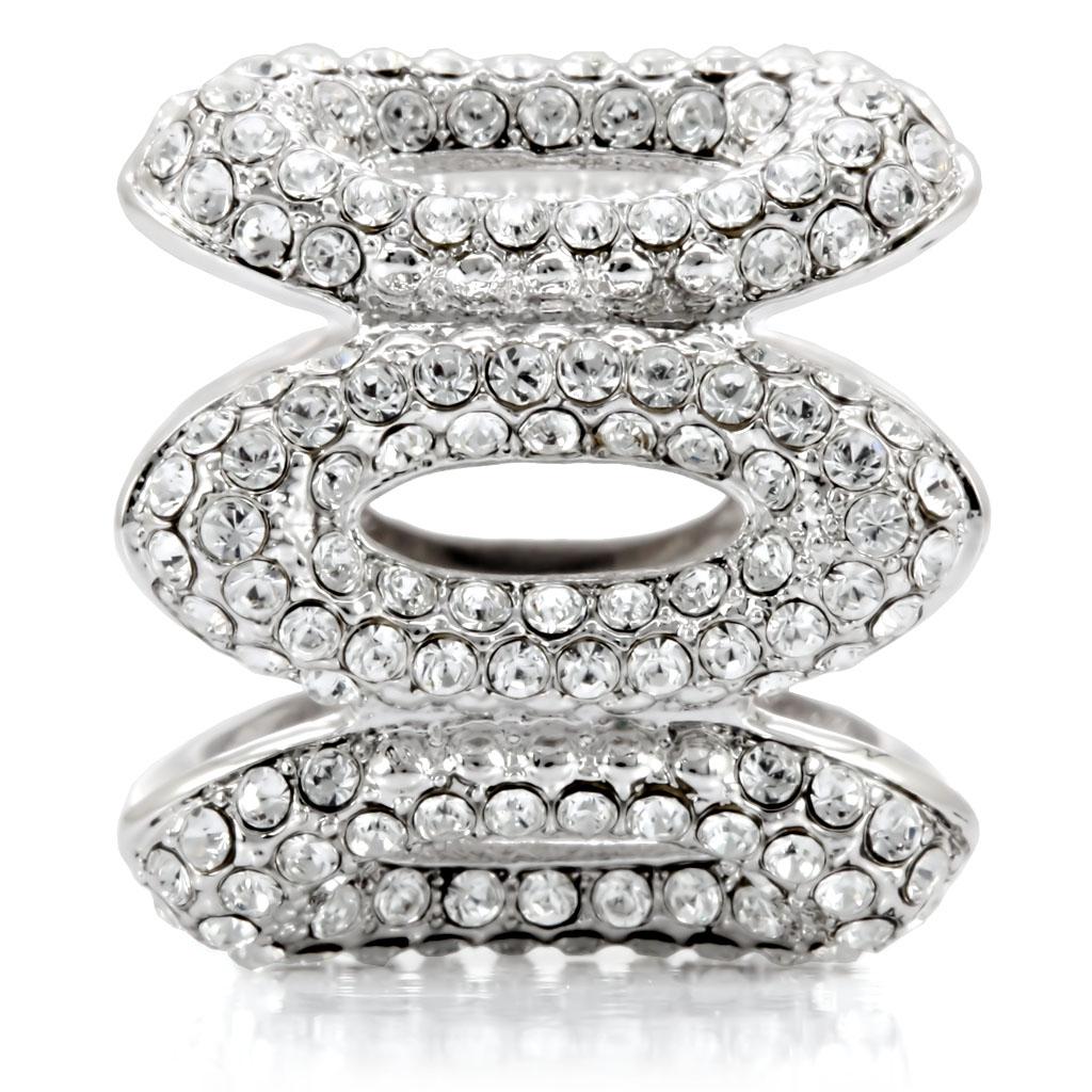 1W032 - Rhodium Brass Ring with Top Grade Crystal  in Clear-4
