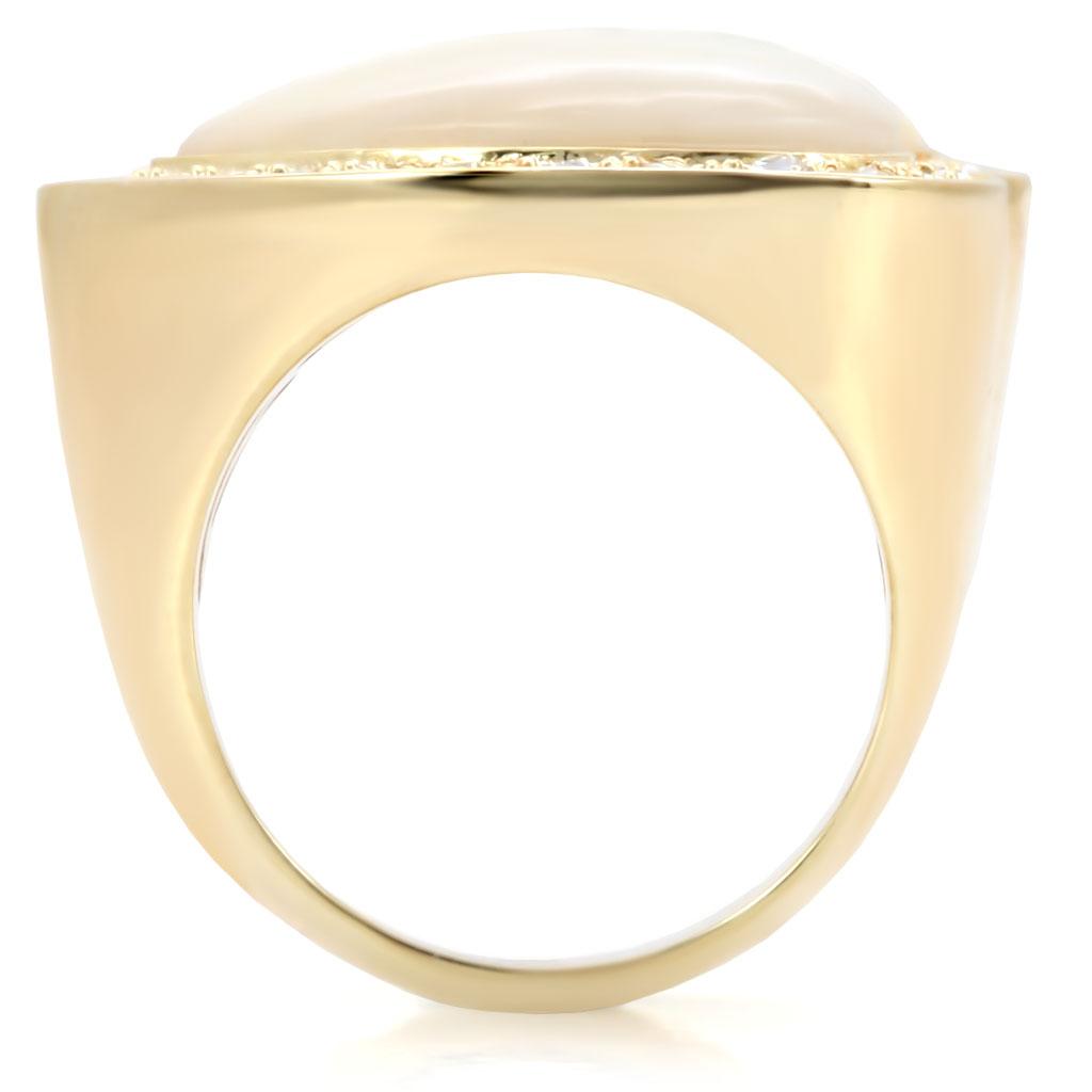 1W043 - Gold Brass Ring with Synthetic Synthetic Glass in White-3