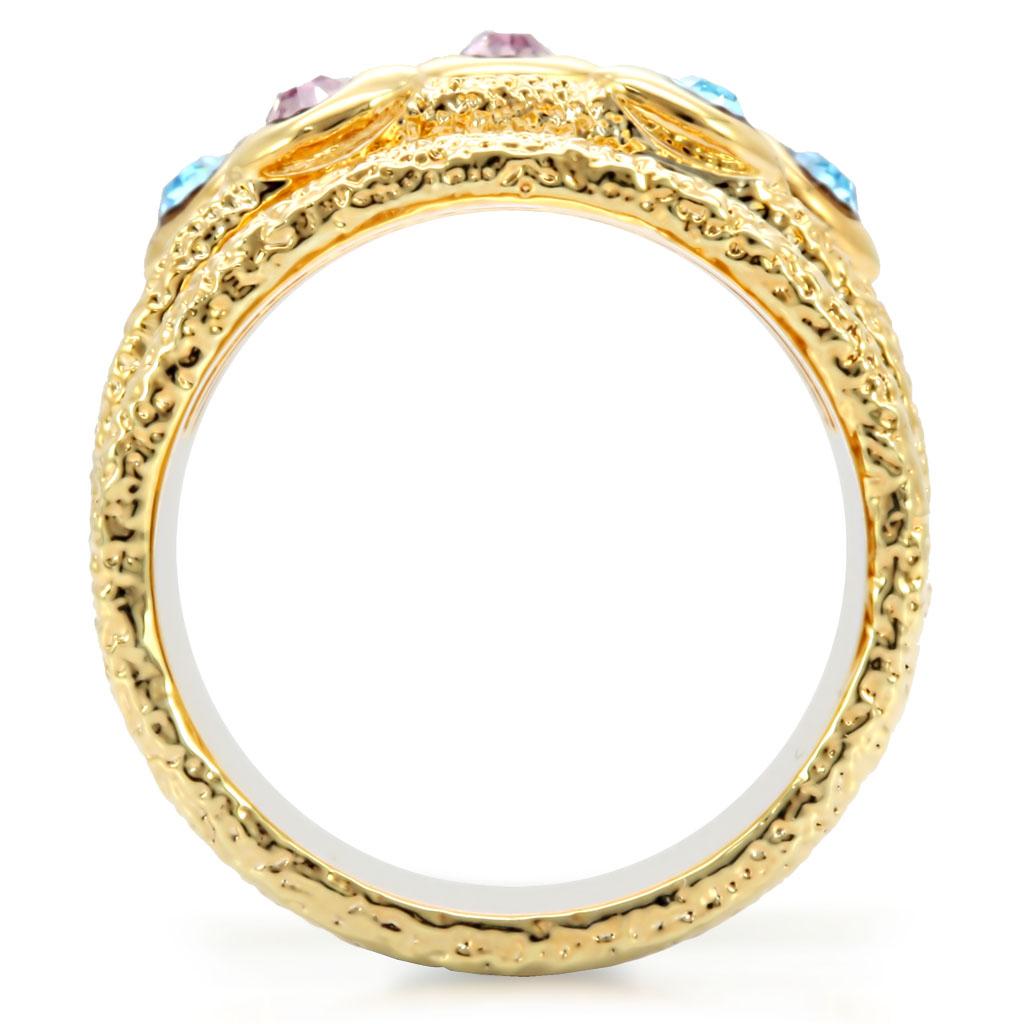 1W047 - Gold Brass Ring with Top Grade Crystal  in Multi Color-3