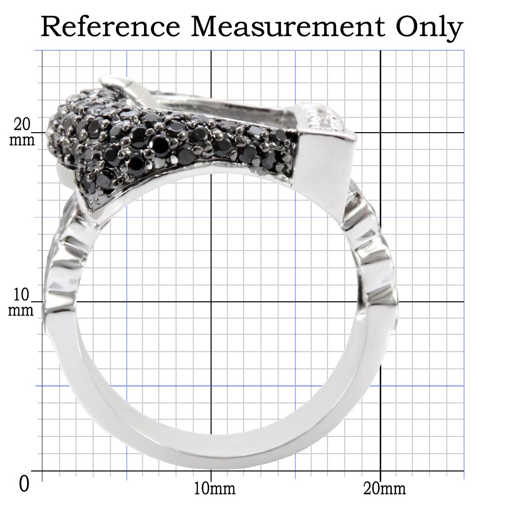 1W048 - Rhodium + Ruthenium Brass Ring with AAA Grade CZ  in Black Diamond-1
