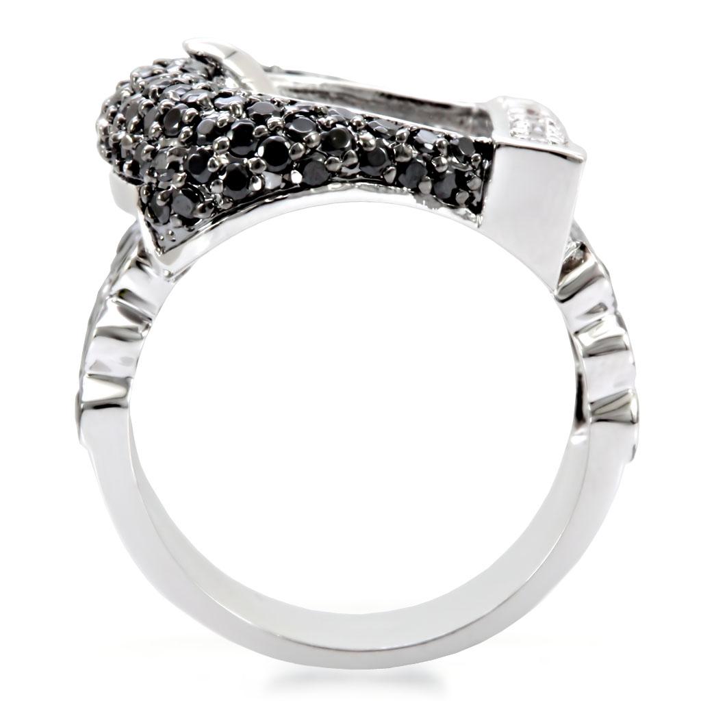 1W048 - Rhodium + Ruthenium Brass Ring with AAA Grade CZ  in Black Diamond-3