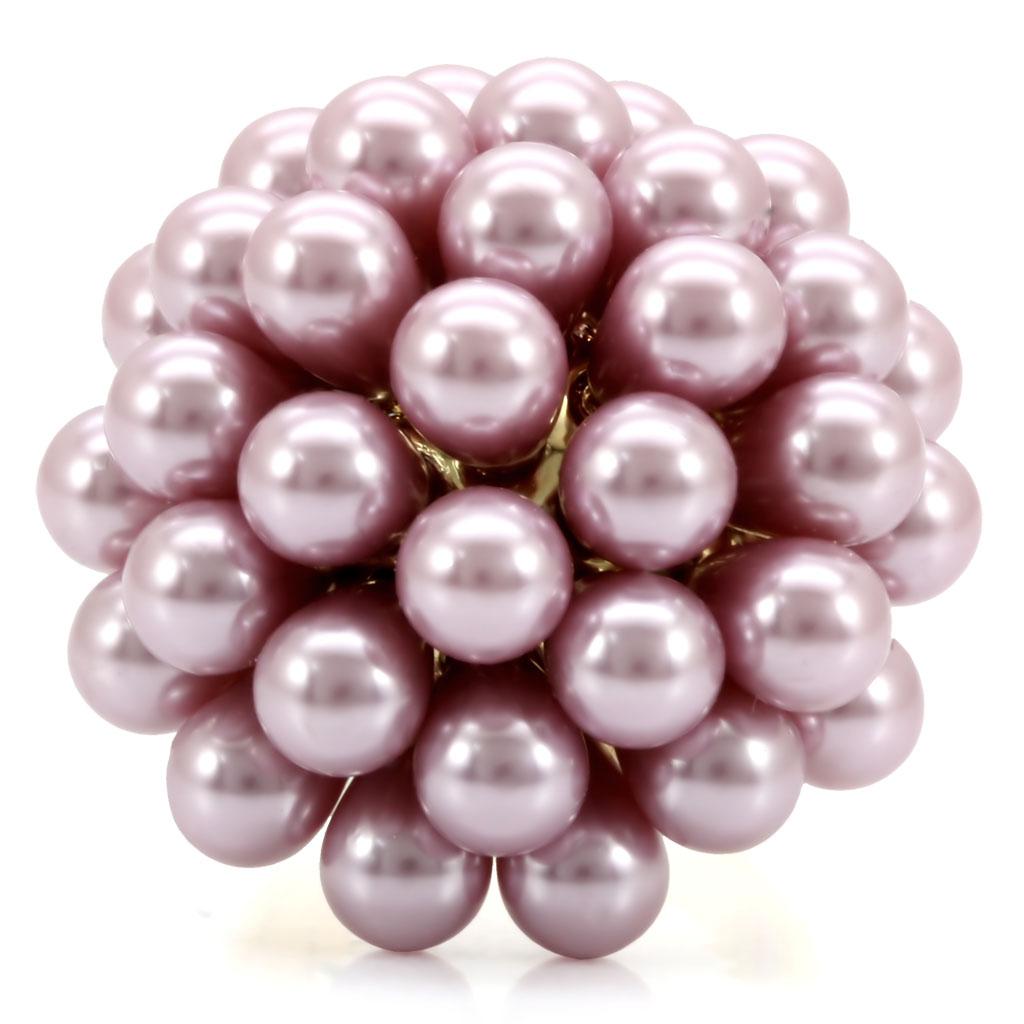 1W051 - Gold Brass Ring with Synthetic Pearl in Light Amethyst-2
