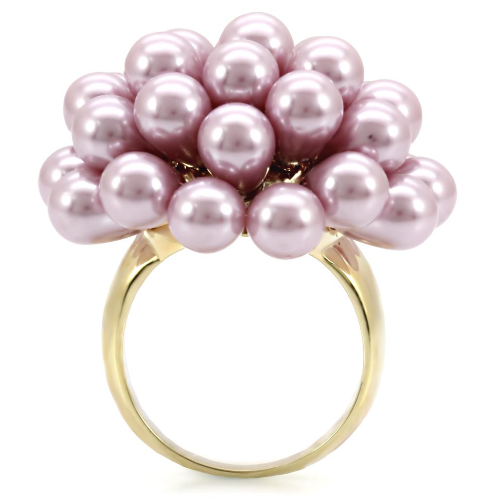 1W051 - Gold Brass Ring with Synthetic Pearl in Light Amethyst-3