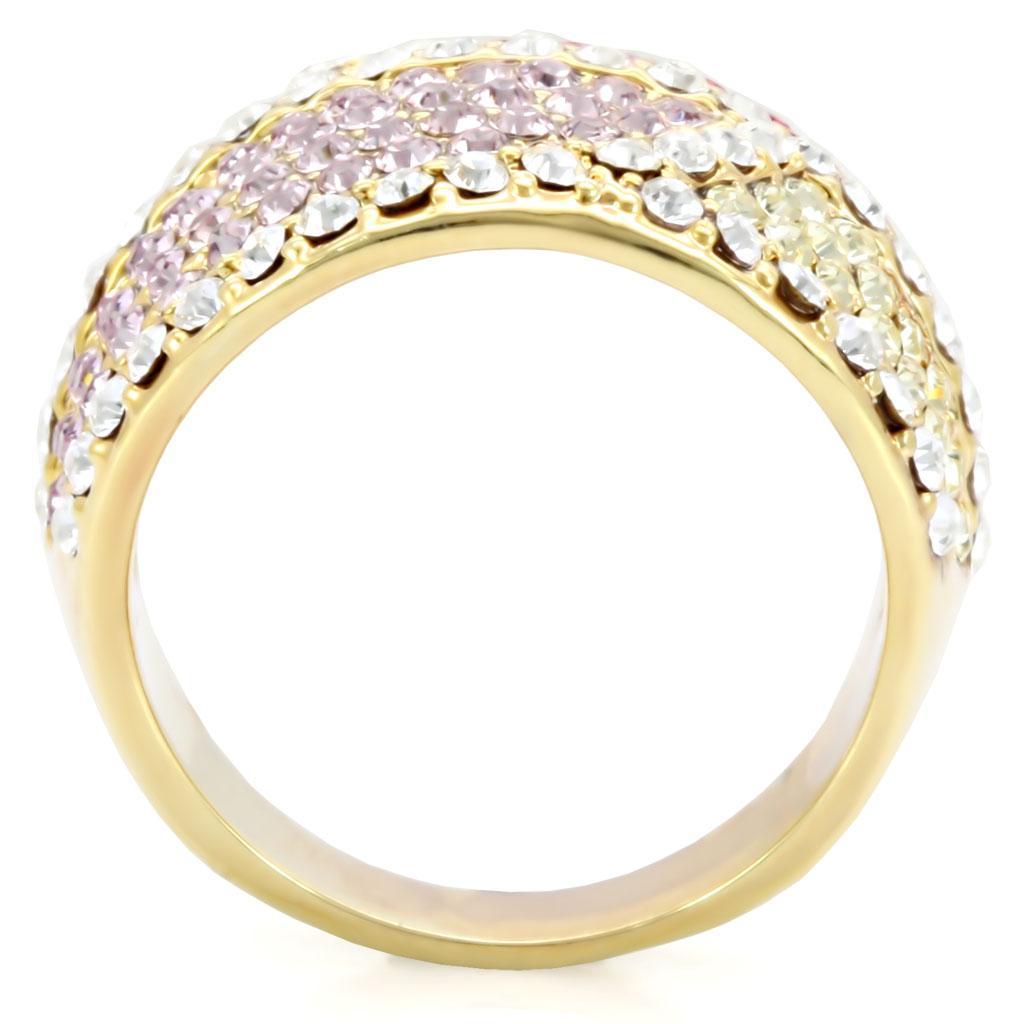 1W053 - Gold Brass Ring with Top Grade Crystal  in Multi Color-3