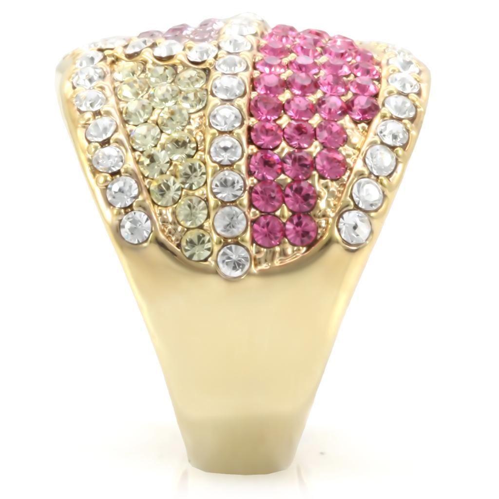 1W053 - Gold Brass Ring with Top Grade Crystal  in Multi Color-4