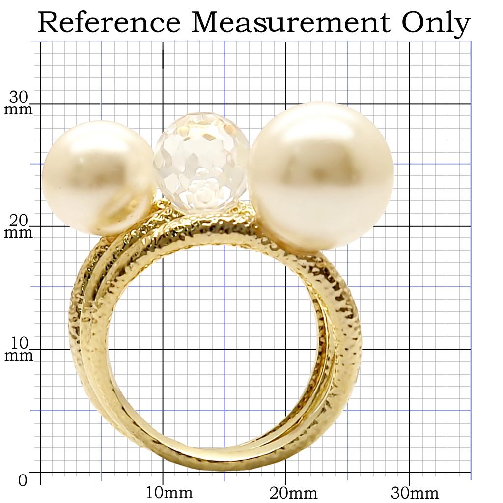 1W054 - Gold Brass Ring with Synthetic Pearl in Citrine Yellow-1
