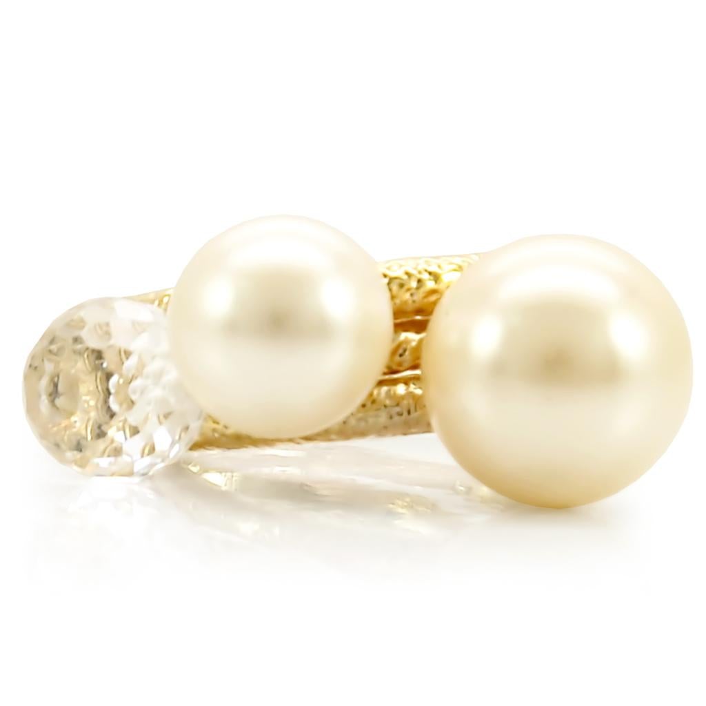 1W054 - Gold Brass Ring with Synthetic Pearl in Citrine Yellow-2