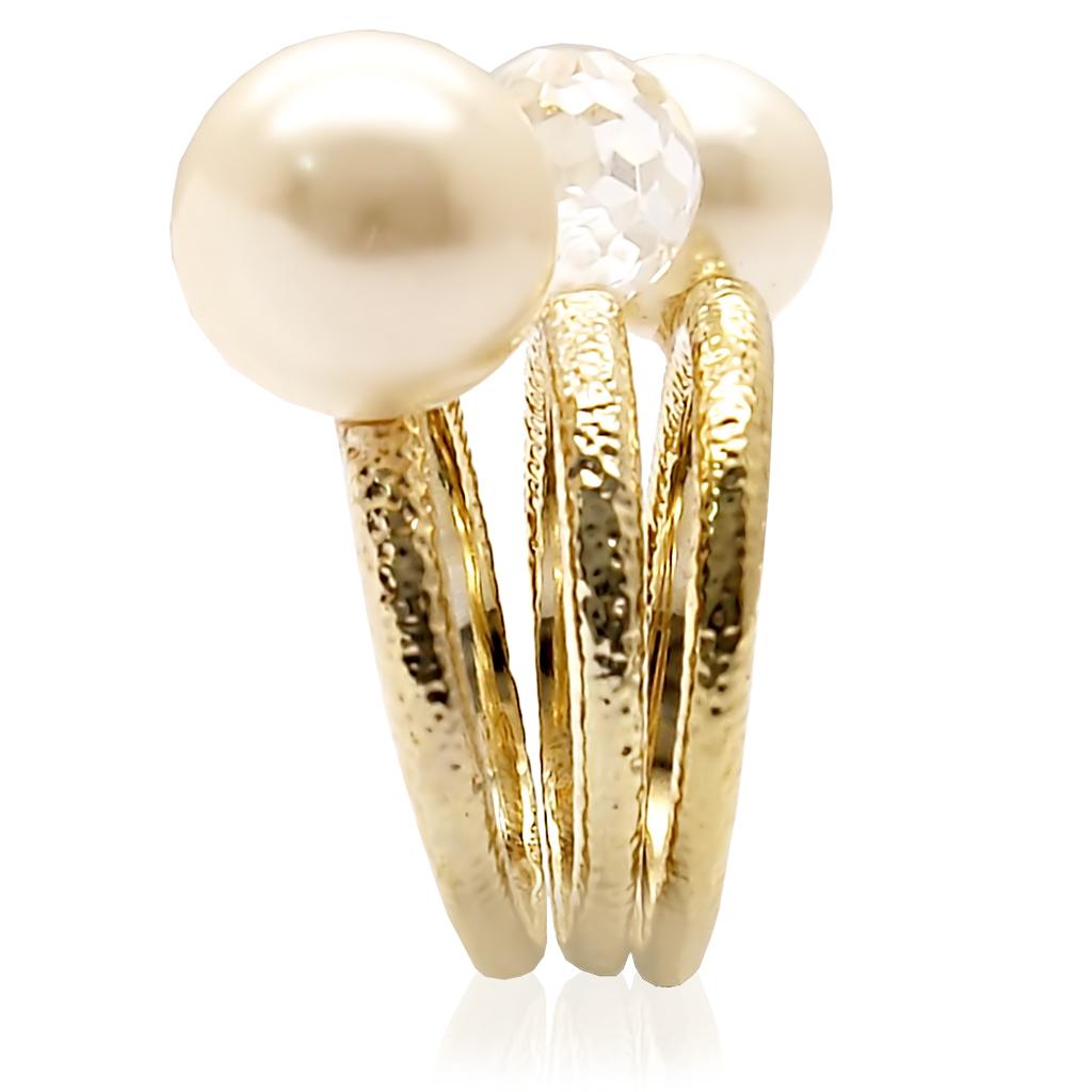 1W054 - Gold Brass Ring with Synthetic Pearl in Citrine Yellow-4