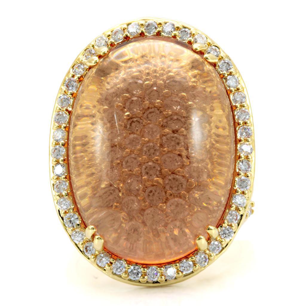 1W056 - Gold Brass Ring with Synthetic Synthetic Glass in Champagne-2