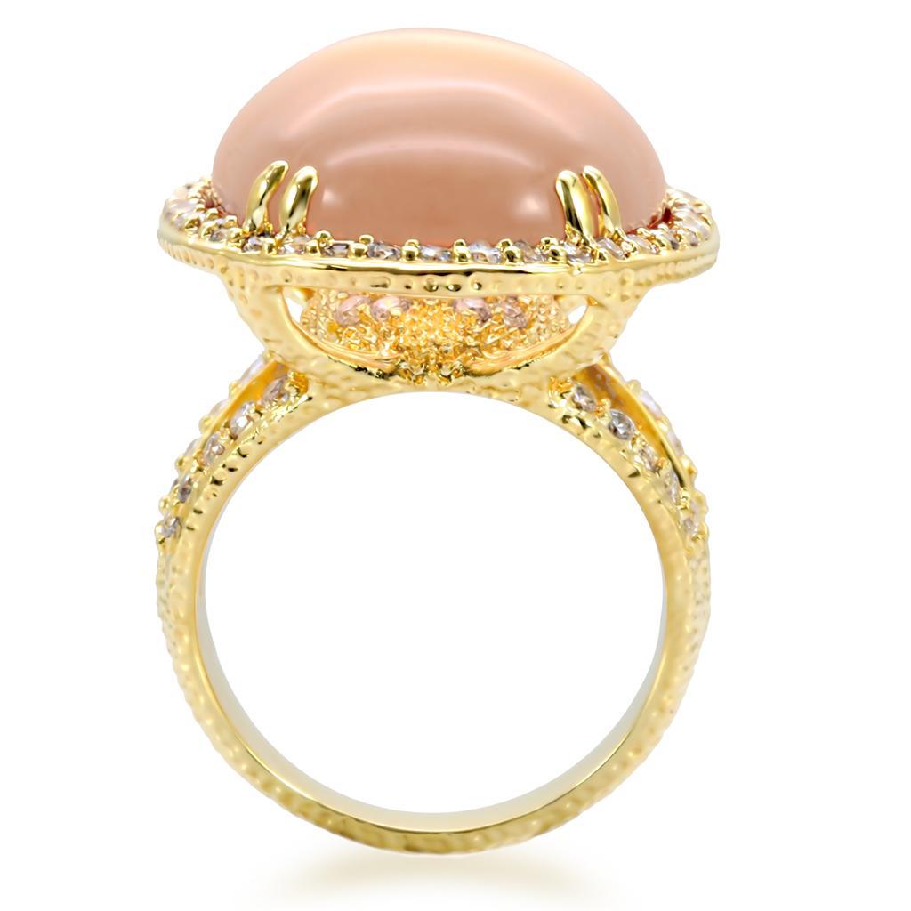 1W056 - Gold Brass Ring with Synthetic Synthetic Glass in Champagne-3