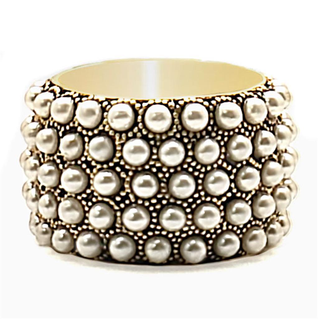 1W057 - Gold Brass Ring with Synthetic Pearl in Citrine Yellow-2