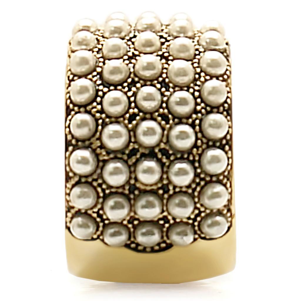1W057 - Gold Brass Ring with Synthetic Pearl in Citrine Yellow-4