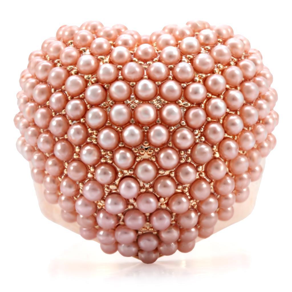 1W059 - Rose Gold Brass Ring with Synthetic Pearl in Rose-2