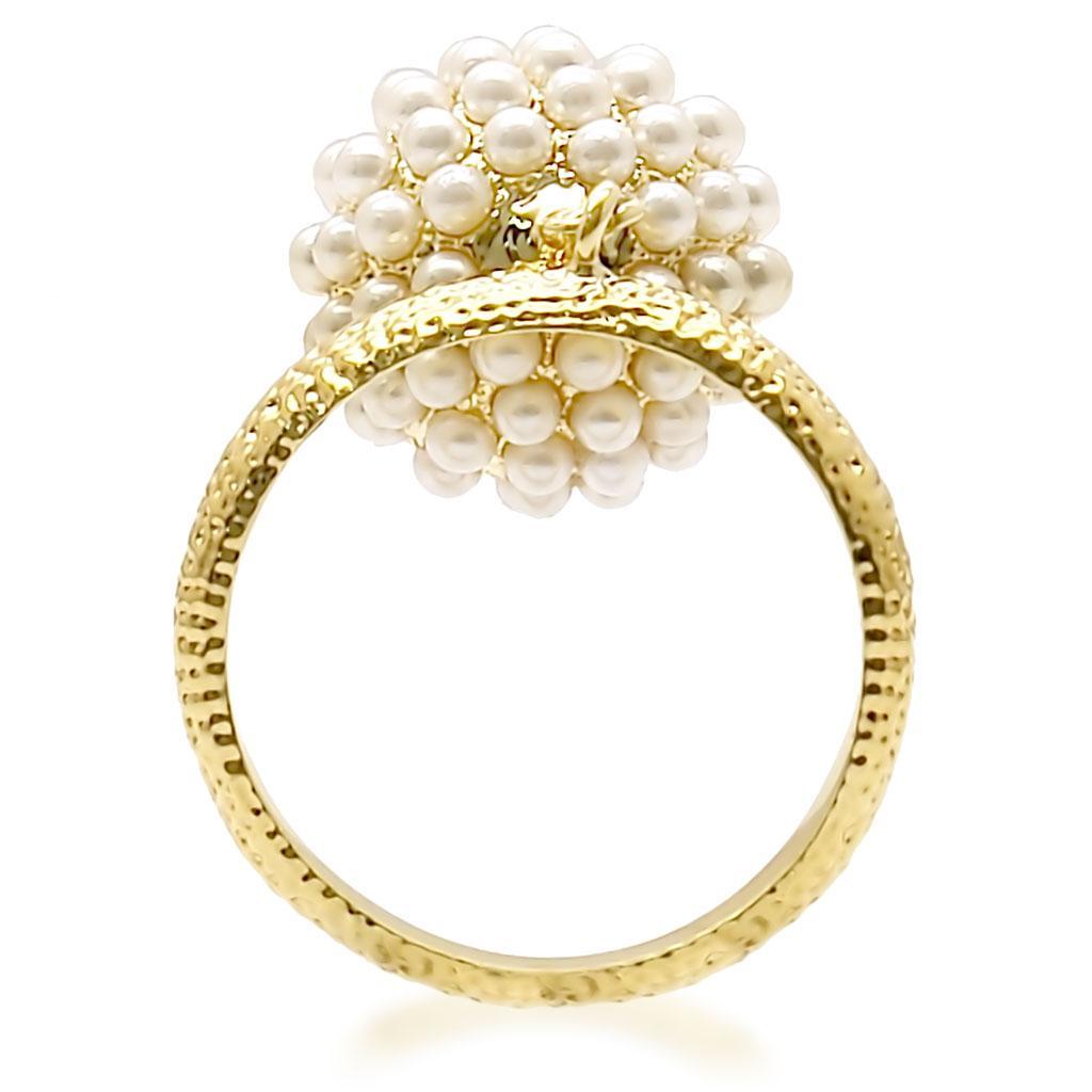 1W060 - Gold Brass Ring with Synthetic Pearl in Citrine Yellow-3