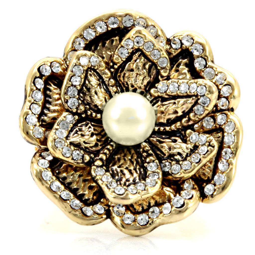 1W063 - Gold Brass Ring with Synthetic Pearl in Citrine Yellow-2