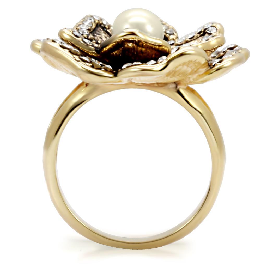 1W063 - Gold Brass Ring with Synthetic Pearl in Citrine Yellow-3