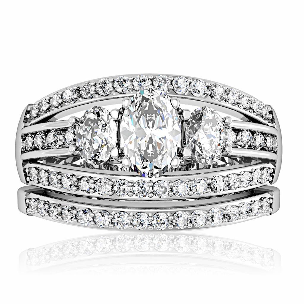 1W162 - Rhodium Brass Ring with AAA Grade CZ  in Clear-2