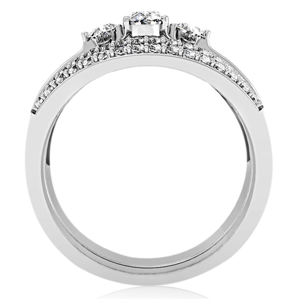 1W162 - Rhodium Brass Ring with AAA Grade CZ  in Clear-3