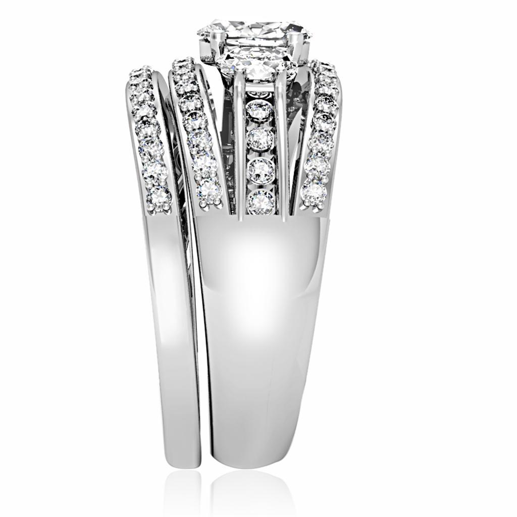 1W162 - Rhodium Brass Ring with AAA Grade CZ  in Clear-4