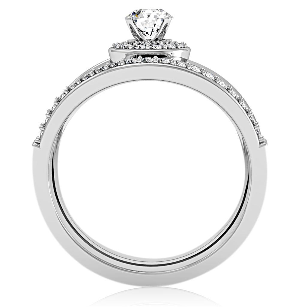 1W164 - Rhodium Brass Ring with AAA Grade CZ  in Clear-3