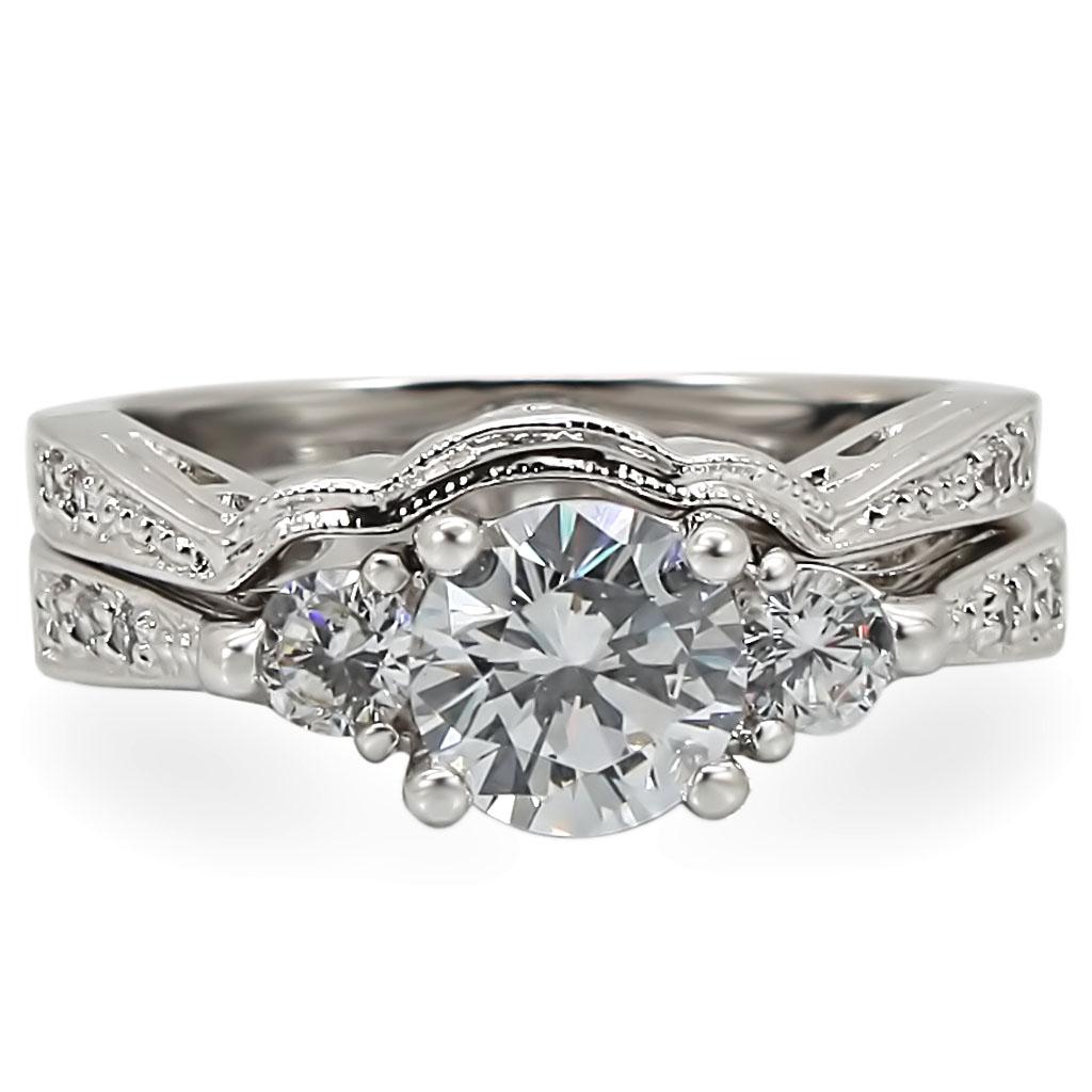 1W002 - Rhodium Brass Ring with AAA Grade CZ  in Clear-2