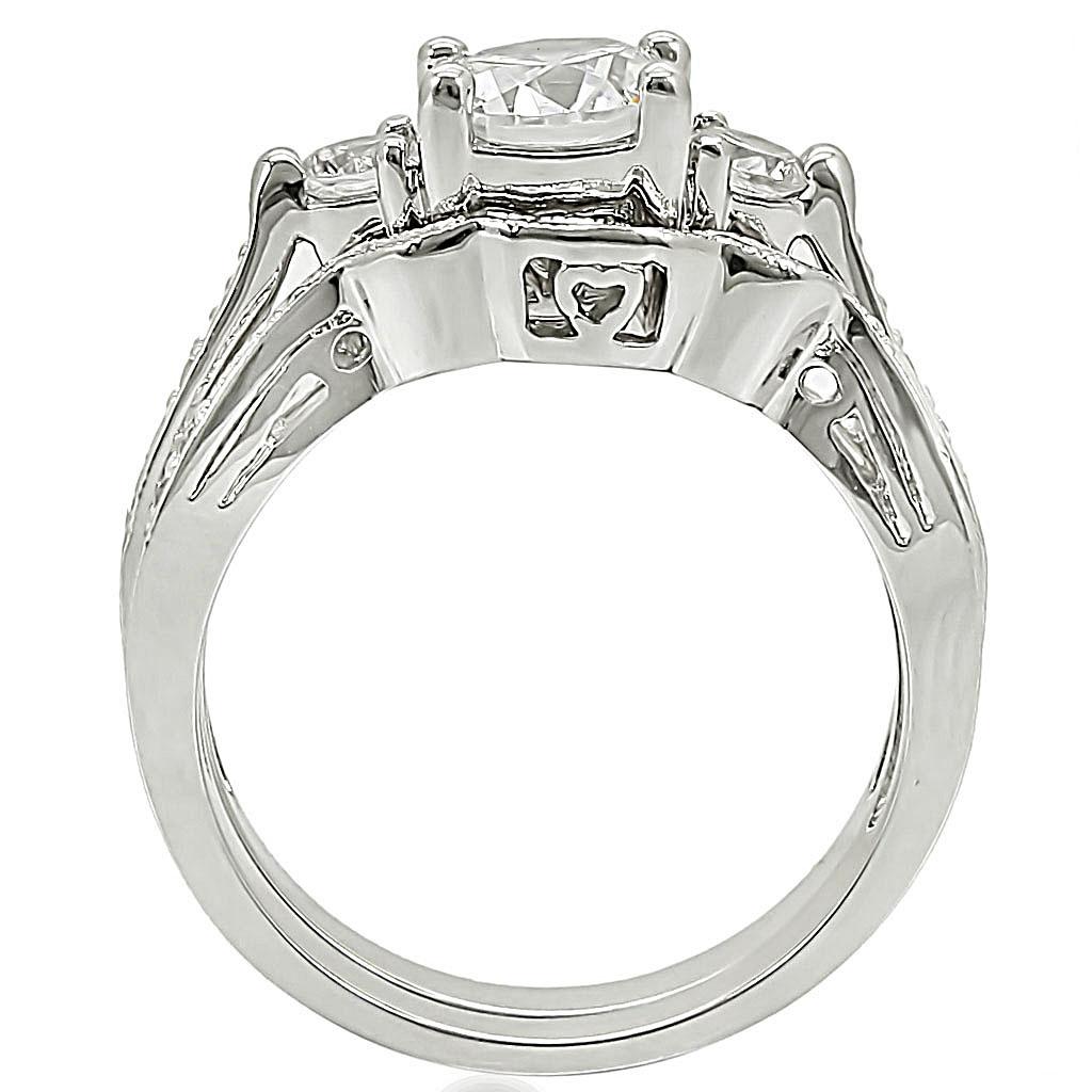 1W002 - Rhodium Brass Ring with AAA Grade CZ  in Clear-3