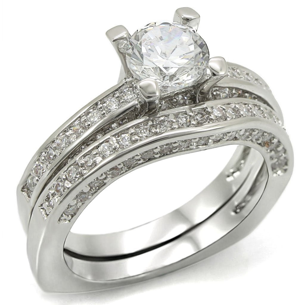 1W004 - Rhodium Brass Ring with AAA Grade CZ  in Clear-0