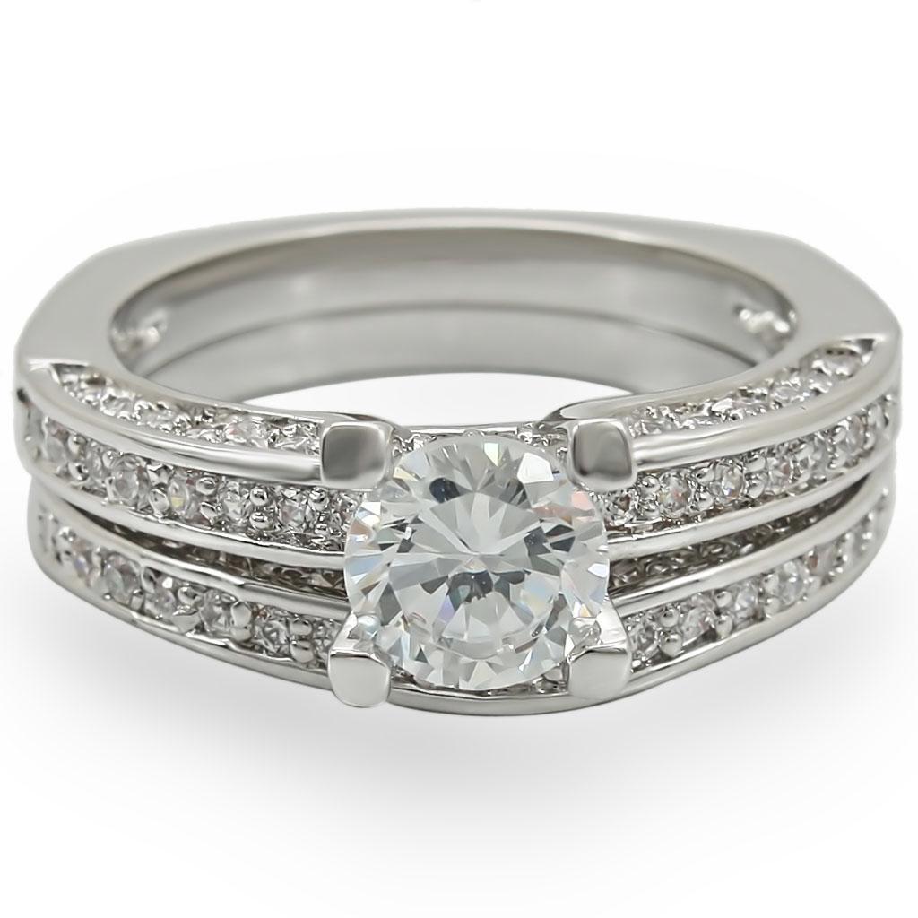 1W004 - Rhodium Brass Ring with AAA Grade CZ  in Clear-2