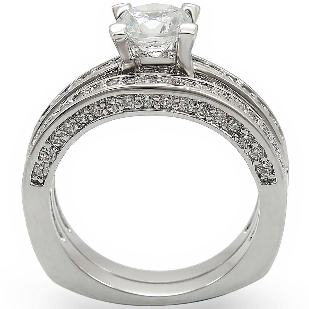 1W004 - Rhodium Brass Ring with AAA Grade CZ  in Clear-3