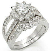 1W008 - Rhodium Brass Ring with AAA Grade CZ  in Clear-0