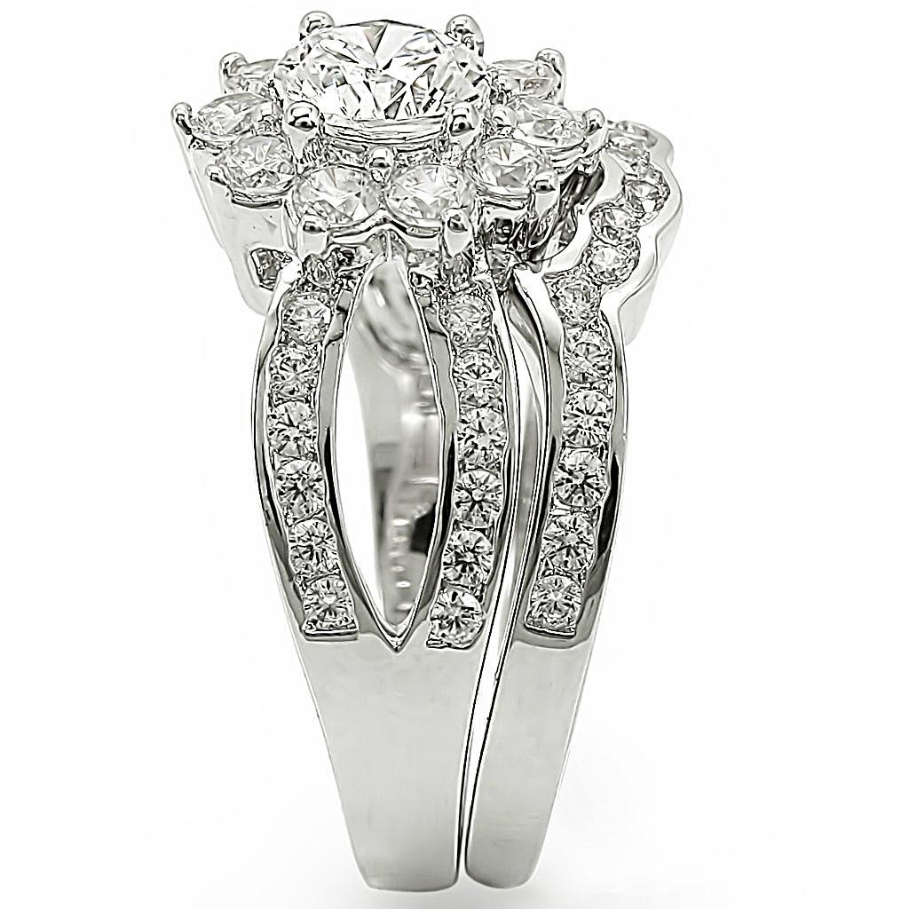 1W008 - Rhodium Brass Ring with AAA Grade CZ  in Clear-4