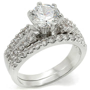 1W009 - Rhodium Brass Ring with AAA Grade CZ  in Clear-0