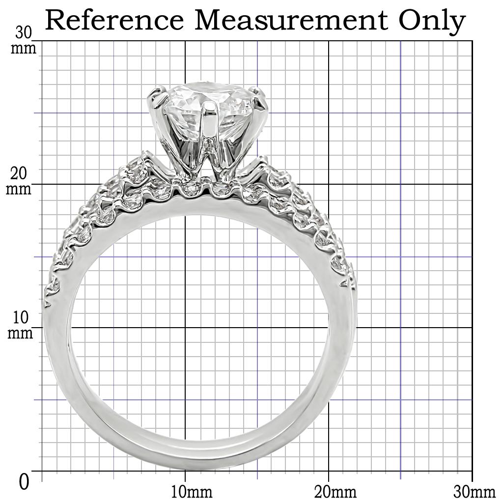 1W009 - Rhodium Brass Ring with AAA Grade CZ  in Clear-1