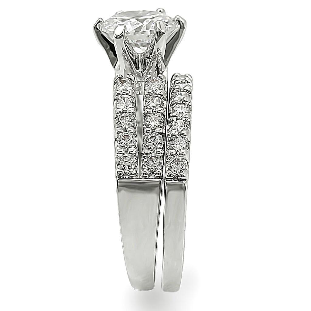 1W009 - Rhodium Brass Ring with AAA Grade CZ  in Clear-4