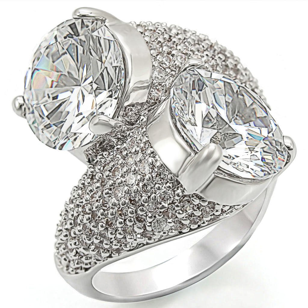 1W015 - Rhodium Brass Ring with AAA Grade CZ  in Clear-0
