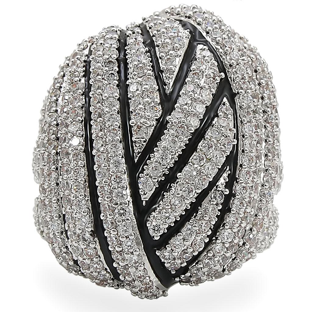 1W016 - Rhodium Brass Ring with AAA Grade CZ  in Clear-2