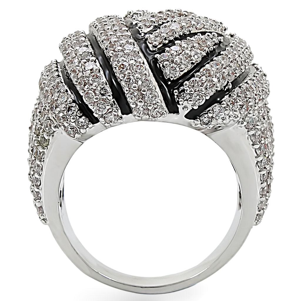 1W016 - Rhodium Brass Ring with AAA Grade CZ  in Clear-3