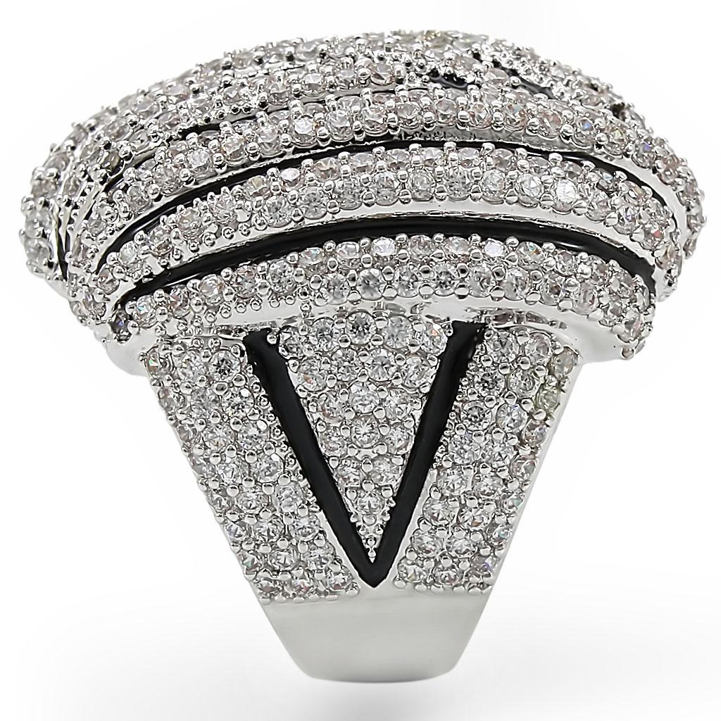 1W016 - Rhodium Brass Ring with AAA Grade CZ  in Clear-4