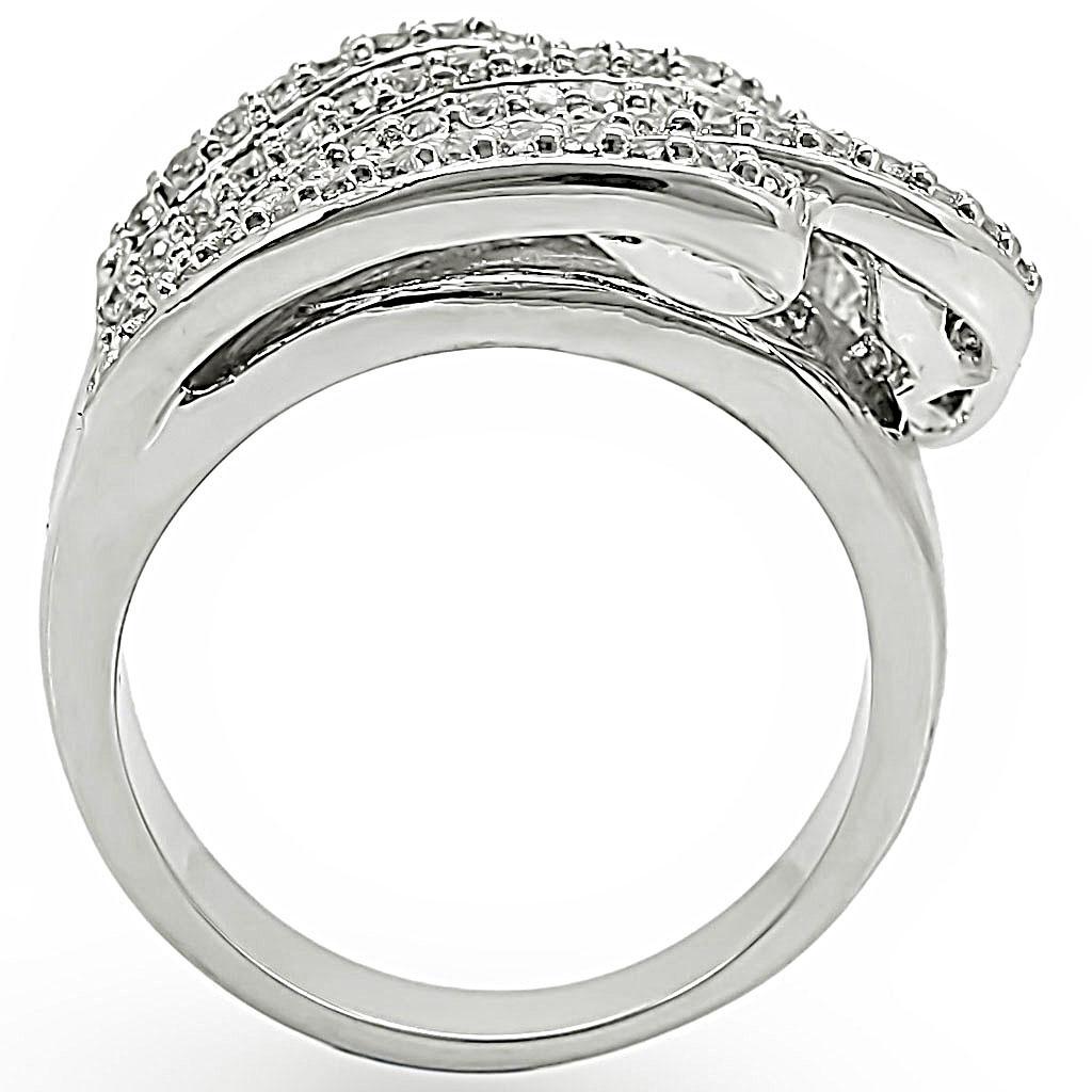 1W018 - Rhodium Brass Ring with AAA Grade CZ  in Clear-3
